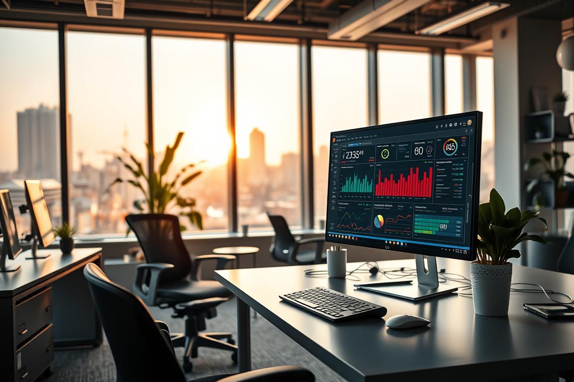 A spacious, well-lit office interior with sleek, modern furniture and equipment. In the foreground, a professional-looking desk with a powerful desktop computer, its screen displaying various performance metrics and resource optimization tools. The middle ground features an ergonomic office chair and a plant-filled corner, conveying a sense of productivity and balance. The background showcases large windows overlooking a vibrant cityscape, bathed in warm, natural lighting. The overall scene exudes a sense of efficiency, technological sophistication, and a calm, focused atmosphere - an ideal environment for optimizing system resources. A spacious, well-lit office interior with sleek, modern furniture and equipment. In the foreground, a professional-looking desk with a powerful desktop computer, its screen displaying various performance metrics and resource optimization tools. The middle ground features an ergonomic office chair and a plant-filled corner, conveying a sense of productivity and balance. The background showcases large windows overlooking a vibrant cityscape, bathed in warm, natural lighting. The overall scene exudes a sense of efficiency, technological sophistication, and a calm, focused atmosphere - an ideal environment for optimizing system resources.