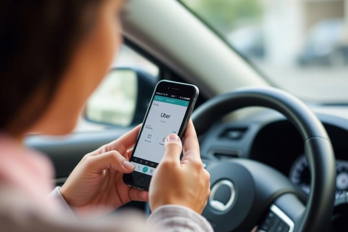 Ein Bild von einer Person, die die Uber App auf ihrem Smartphone benutzt.