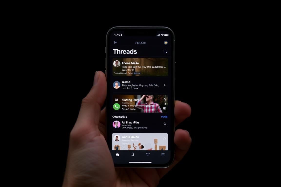 Erstelle ein Bild von einem Smartphone, das die Threads-App zeigt