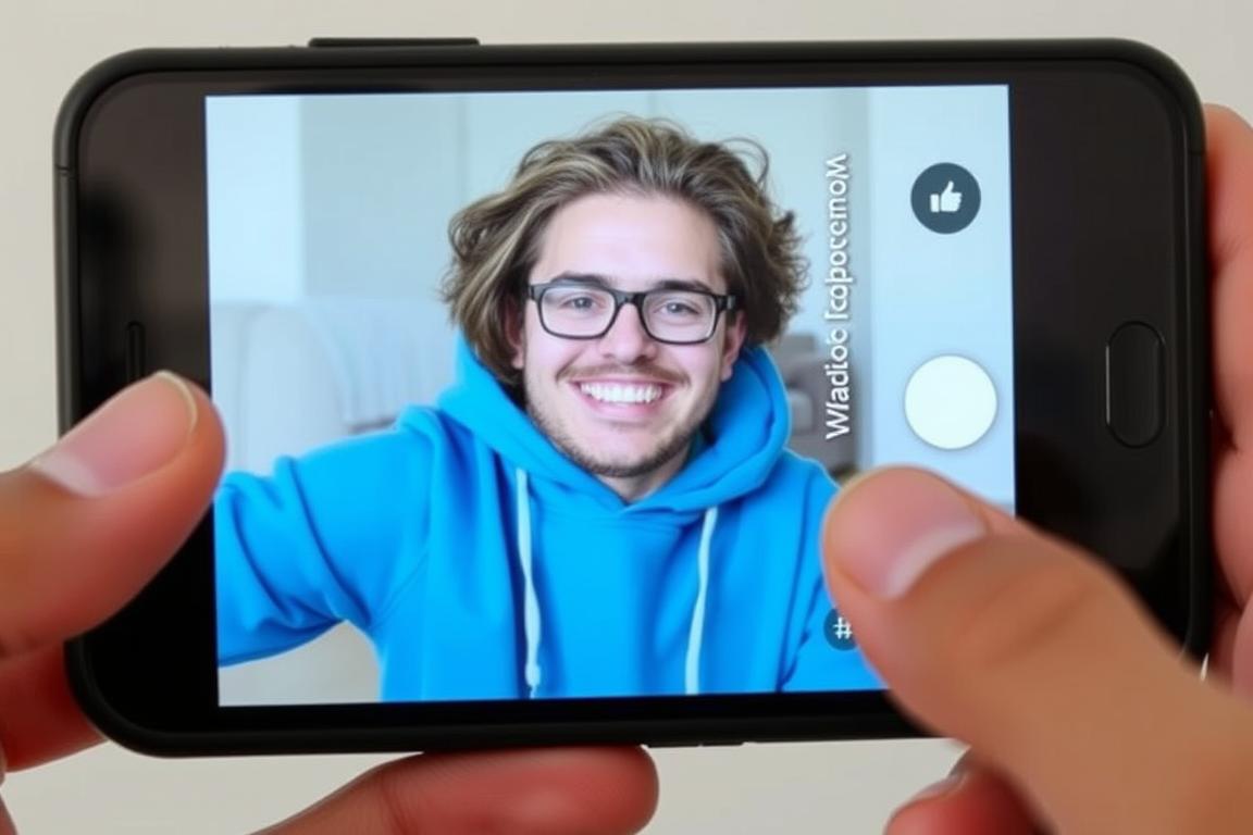 Generiere ein Bild von einer Person, die auf ihrem Smartphone die Whatnot-App benutzt.