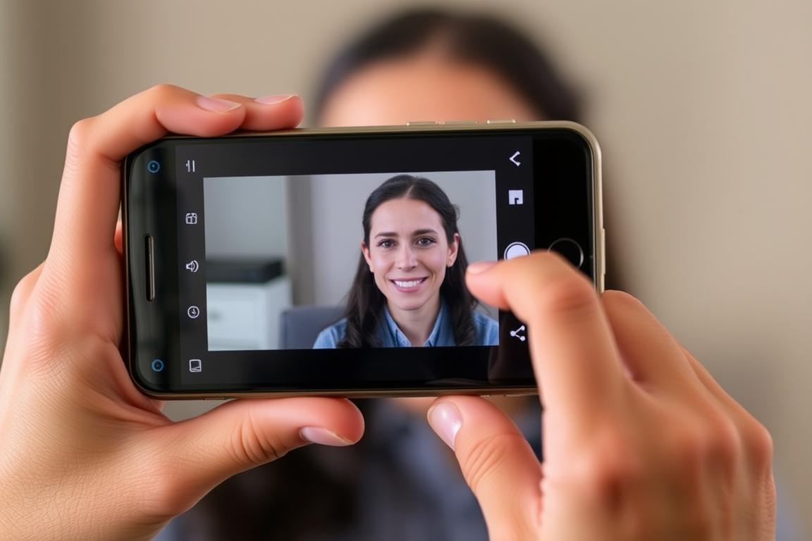 Generiere ein Bild von einer Person, die die ReelShort App auf ihrem Smartphone benutzt.